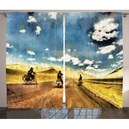 Country Decor Curtains 2 Panels Set, Group Of Friends Band On Motorcycles In Countryside Rural Adventure Travel Up Art Work, Living Room Bedroom Accessories, By (Best Two Up Adventure Motorcycle)