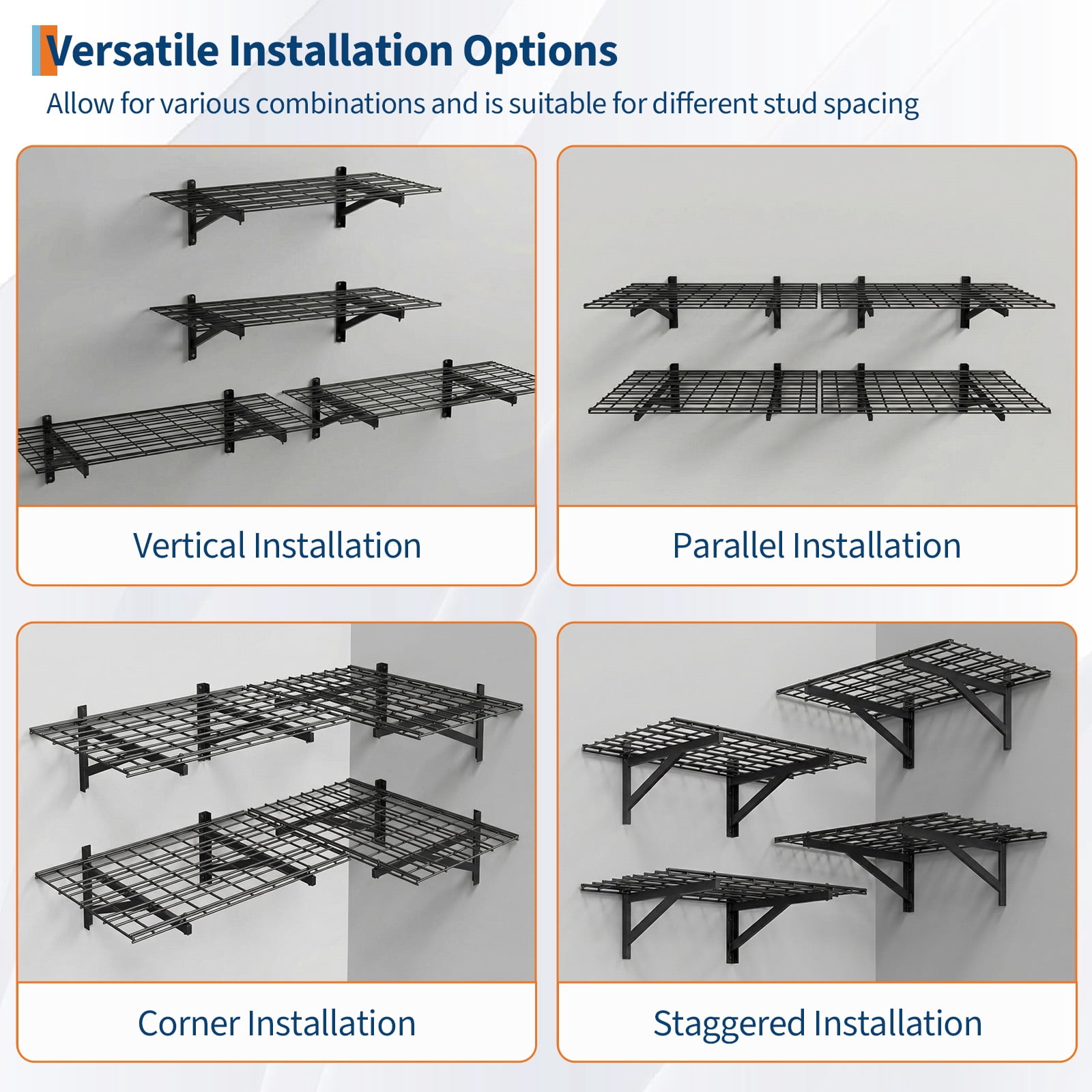 4 Pack Heavy Duty Garage Wall Shelving Set (2x3ft), Wall Mounted Garage Shelves 1400lbs Capacity, 24"X72" Shelf Storage Rack Floating Shelves, Storage Racks for Shop, Shed, Storage Shelve, Black