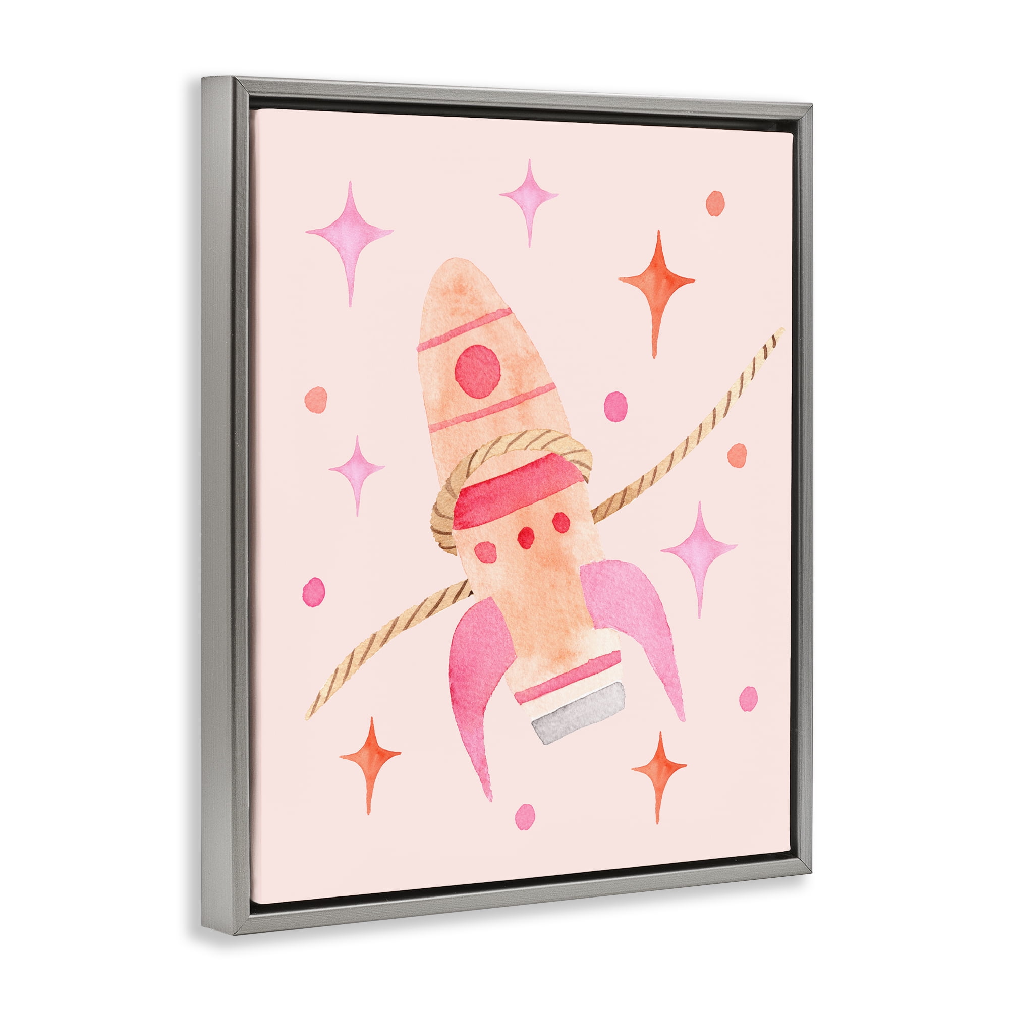 Lasso Rocket Ship Gray Framed Floater Canvas Wall Art, design by Nina Jacobs