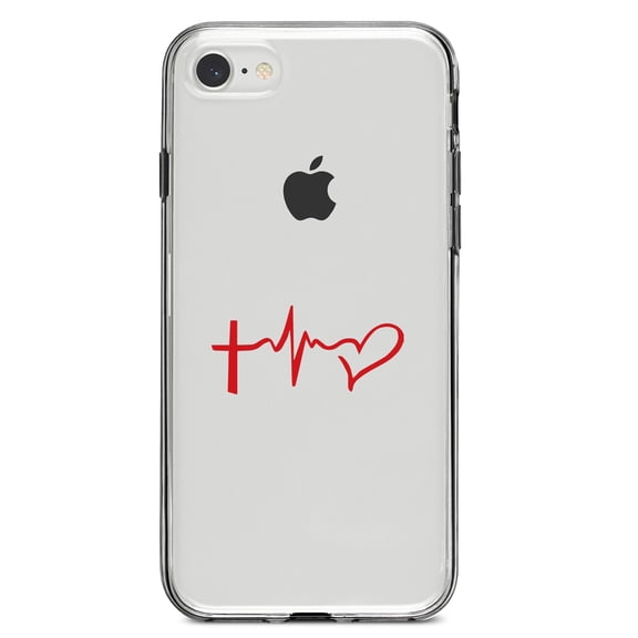 DistinctInk Clear Shockproof Hybrid Case for iPhone 7 8 SE (2020 Model) 4.7" Screen TPU Bumper Acrylic Back Tempered Glass Screen Protector - Cross Heart - Faith Hope Love