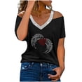 thumbnail image 1 of Pompotops Mode Femme Été Col en V Manches Courtes Blouse Épaules Dénudées T-Shirt Imprimé Décontracté, 1 of 5