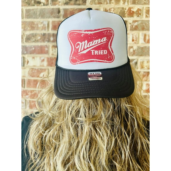 Southern Attitude Designs-Mama Tried Black & White Unisex Foam Trucker Hat