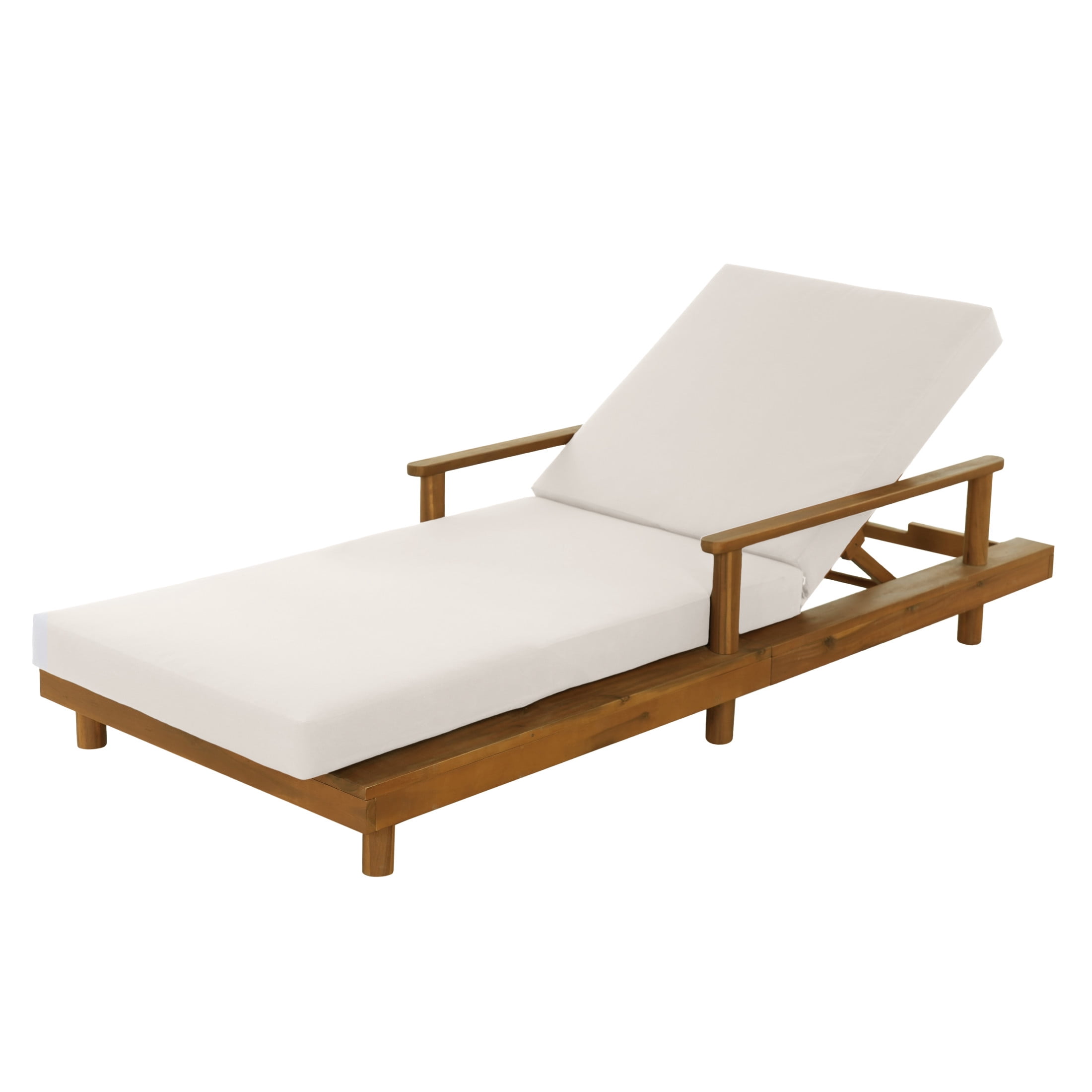 Christopher Knight Home Outdoor Chaise Lounge with 4" Cushion, Adjustable Backrest, Teak + Cream