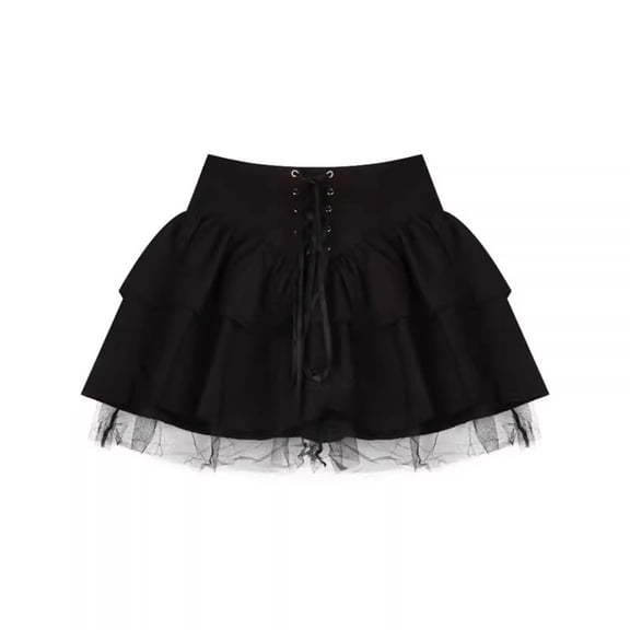 DHFJKG Gothic Skirts For Women High Waisted Lace Up Tiered Mesh Layered Mini Skirts Punk Streetwear Stylish Skirt