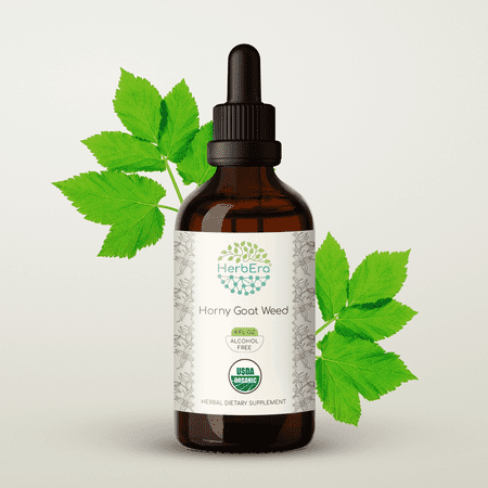 HerbEra Horny Goat Weed Tincture, Organic Herbal Dietary Supplement for Vitality Support, Certified Organic Horny Goat Weed (Epimedium grandiflorum, Barrenwort) Dried Leaf Natural, Alcohol-Free, 4 oz