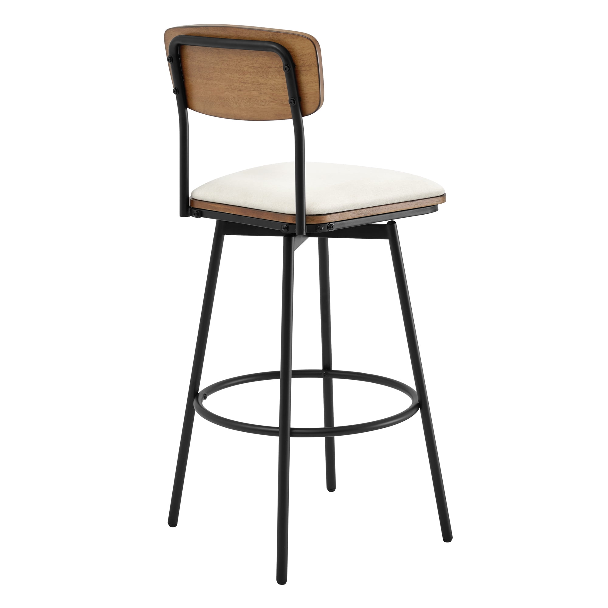 Spruce & Spring Bar Height Swivel Bar Stool with Wood Back and Metal Base Set of 2, White, Fabric