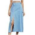 thumbnail image 2 of Homenesgenics Maxi Skirts for Women for 3 Dollars Women's Retro Button Irregular Split Denim High Waist Denim Long Skirt Gifts for Women, 2 of 5