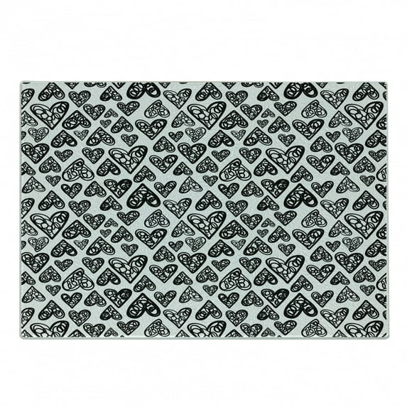 Love Cutting Board, Romantic Funny Sketch Style Heart Love Me Valentines Celebration Themes, Decorative Tempered Glass Cutting and Serving Board, Small Size, Black White, by Ambesonne