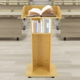 thumbnail image 3 of Mobile Presentation Stand with Wheels, 3-Tier Rolling Podium Lectern Desk, Oak Wood Finish, Adjustable Storage Shelves, Portable Teacher & Speaker Stand for Classroom, Church, Office, 3 of 13