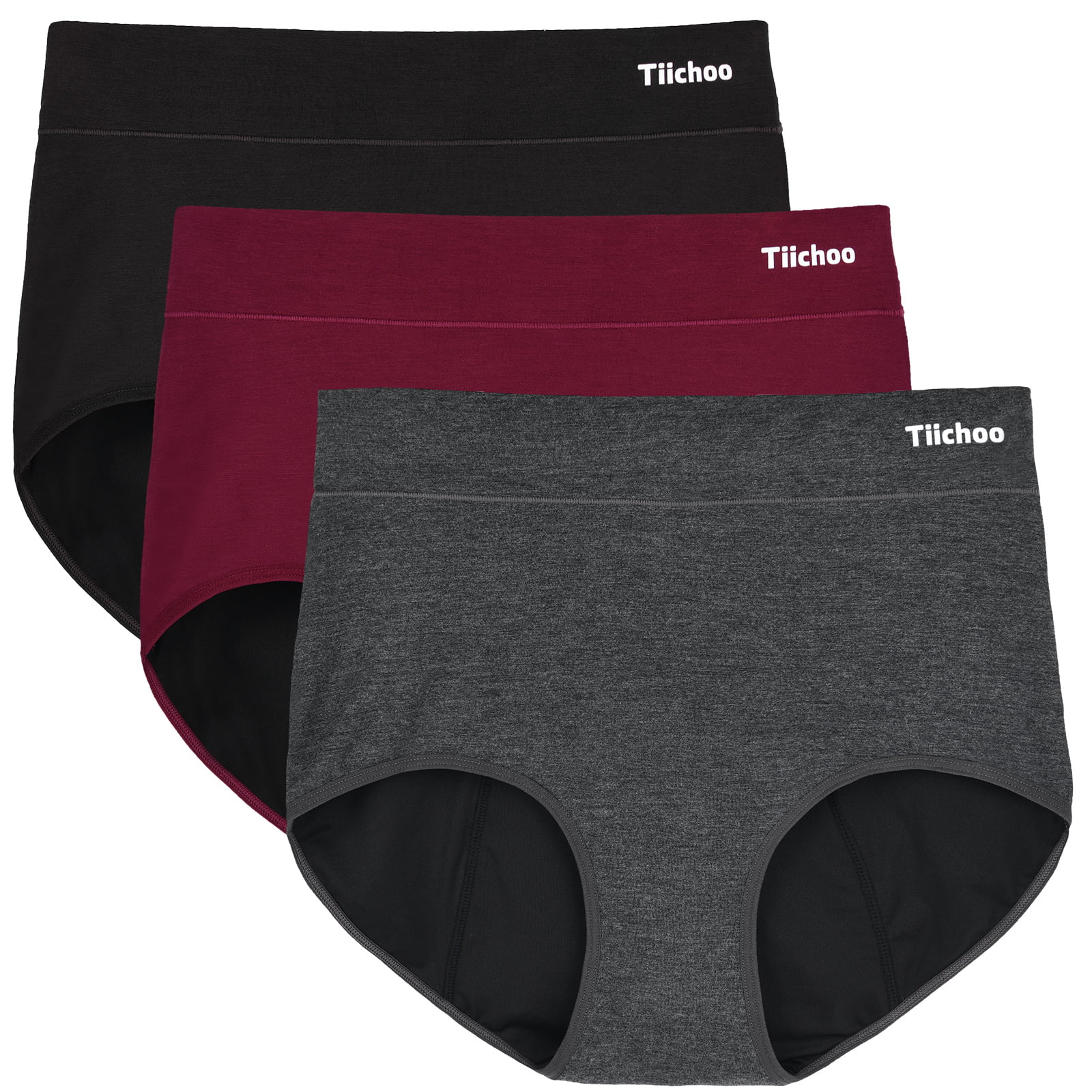 TIICHOO Leakproof Underwear for Women Bamboo Viscose Comfort Period Panties  Hipster Postpartum Underwear 3 Pack (3X-Large, 3 Black) 