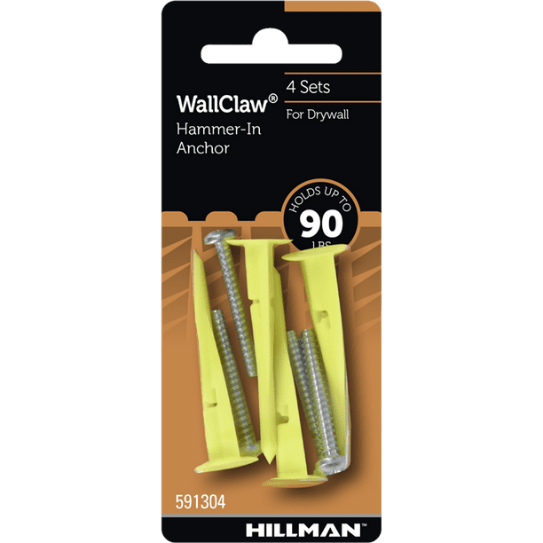 Hillman Wall Claw, Hollow Wall, Hammerin Drywall Anchors with Screws, 90lbs 4 Pieces