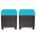 thumbnail image 4 of Pemberly Row Rattan Cushioned Seat Patio Rattan Ottoman in Turquoise (Set of 2), 4 of 11
