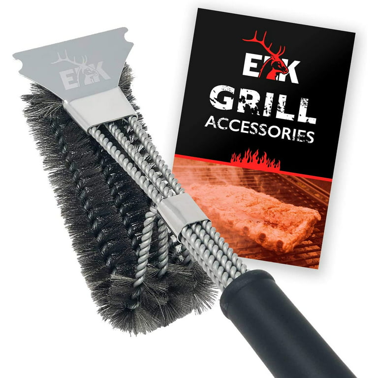 Grill Brush and Scraper - Extra Strong BBQ Cleaner Accessories - Safe Wire Bristles 18Stainless Steel Barbecue Triple Scrubber Cleaning Brush for