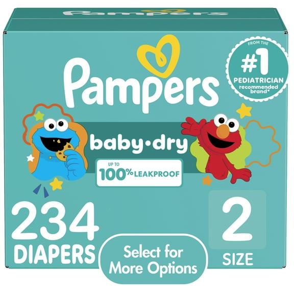 Pampers Baby Dry Baby Diapers Size 2, 234 Count (Select for More Options)