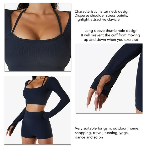 Top De Yoga Para Mujer, Ropa Deportiva Femenina Con Cuello Redondo, Orificio Para El Pulgar Elástico, Poliuretano Transpirable Con Almohadillas Para El Pecho Para Gimnasio ANGGREK Otros