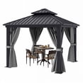 thumbnail image 5 of DEXTRUS 10 x 10 ft Hardtop Gazebo, with Netting and Gray Curtains, Double Roof Galvanized Steel Canopy, 5 of 7