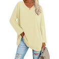 thumbnail image 2 of LYXSSBYX Women Long Sleeve Dress Hot Sale Clearance Women Casual Solid Long Sleeve Shoulder Drop V-Neck T-Shirt Blouse, 2 of 5