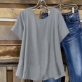 thumbnail image 5 of Women's Cotton Linen Top, Short Sleeve Round Neck Button Down Long Length Cardigan, Cute & Casual Summer Shirt for Layering, Beach Cover Up, and Vacation Wear-Gray, 5 of 6