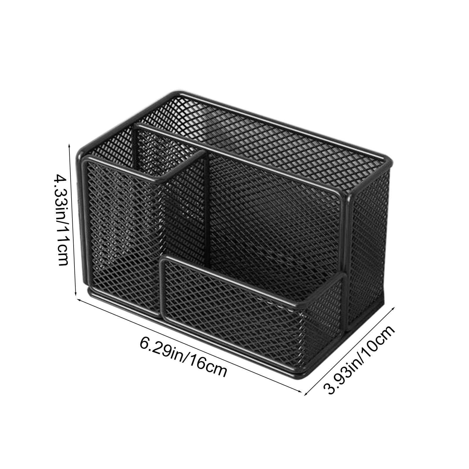 Mesh Pen Pencil Holder Desk Organizer, 3 Compartment Wire Desktop Pen Pencil Cup Caddy Office Supplies Desk Accessories for Home Office, Black