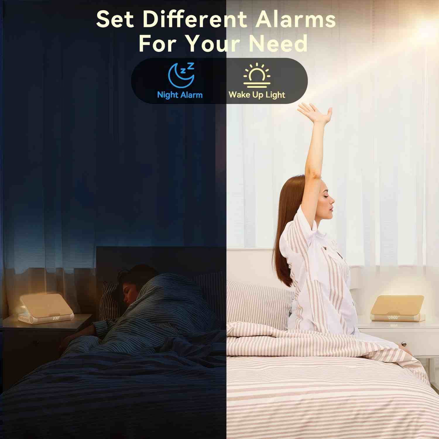 Sunrise Alarm Clock and Bluetooth Speaker with Wireless Charger, Book Lamp for Bedroom, Apricot