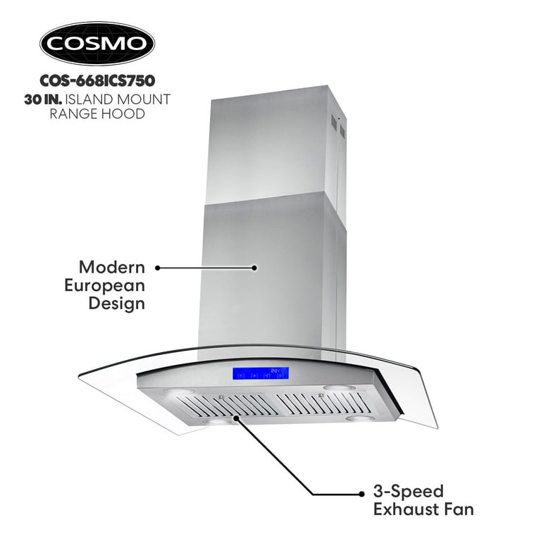 Cosmo 30-in 380-CFM Ducted Stainless Steel Island Range Hood in the Island Range  Hoods department at