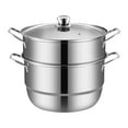 thumbnail image 2 of Olla de de acero inoxidable, cocina de de con tapa, 2 niveles de cocción de vegetales para comida para alimentos tamales carne, 2 of 8