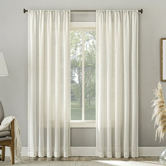 No. 918 Daniela 1-Piece Linen Blend Semi-Sheer Rod Pocket Curtain Panel, 54"x63", Pearl White