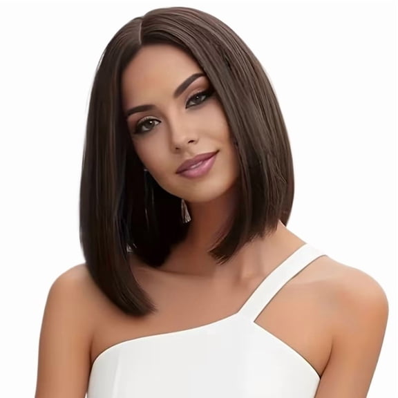 Short Brown Straight Wig for Women Lightweight Breathable Daily Wear