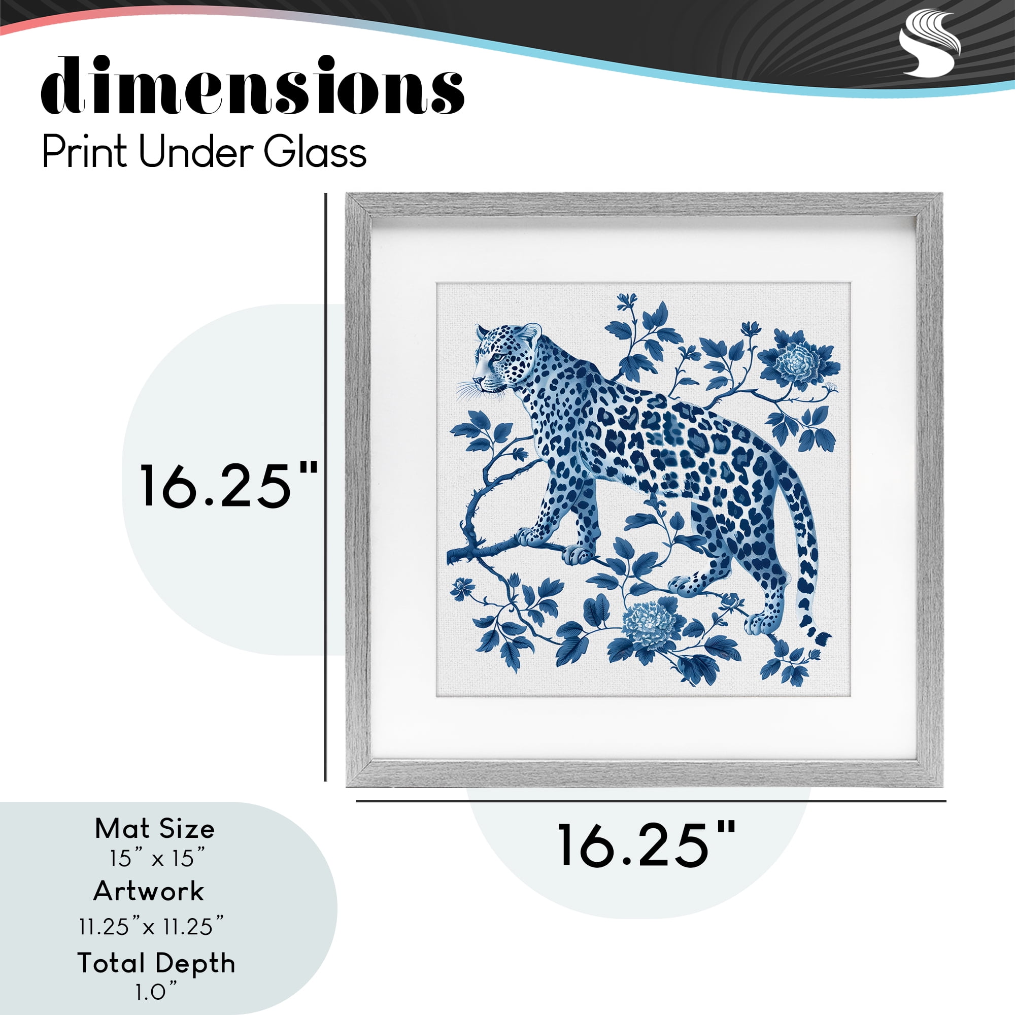 Traditional Ornate Floral Leopard Gray Framed Print Under Glass, design by Lettered and Lined