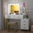 thumbnail image 4 of Makeup Vanity with Lights & Mirror, Large Vanity Desk Makeup Vanity Dressing Table with 9 LED Lights, 5 Drawers, Storage Shelves&Cushioned Stool for Bedroom by PAKASEPT, 4 of 10
