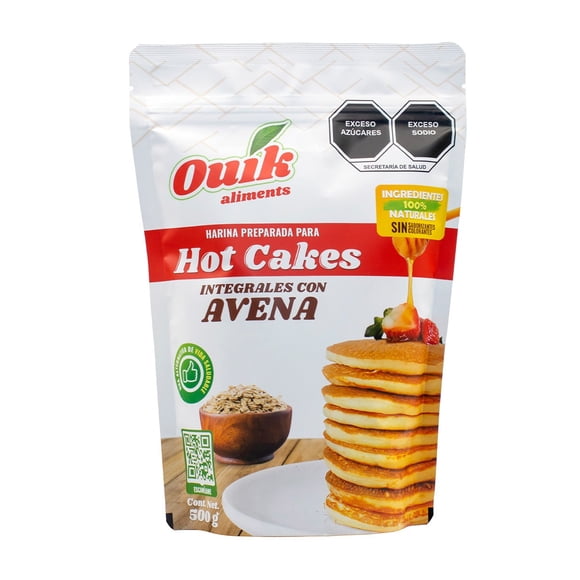 Harina preparada para hot cakes integrales de avena de 500 gramos