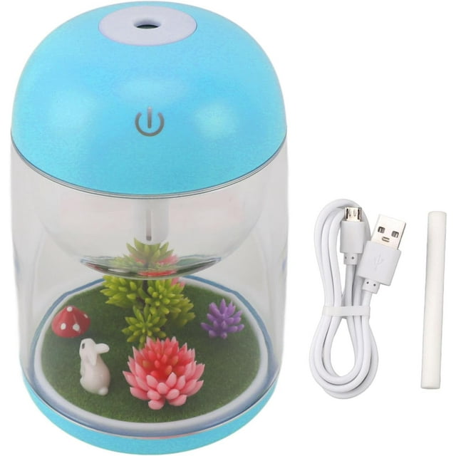 HUGFEGWE Micro Landscape Humidifier, Plant Humidifier, Cute Quiet 2 in 1 Ultrasonic Essential Oil Diffuser Humidifier, for Bedroom Office Car (Blue) CJB91-46911