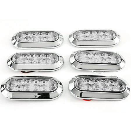 (6) 6 Inches Oval Red Clear Chrome LED Stop Turn Tail Light Surface Mount Trailer (Best Truck Stop App)