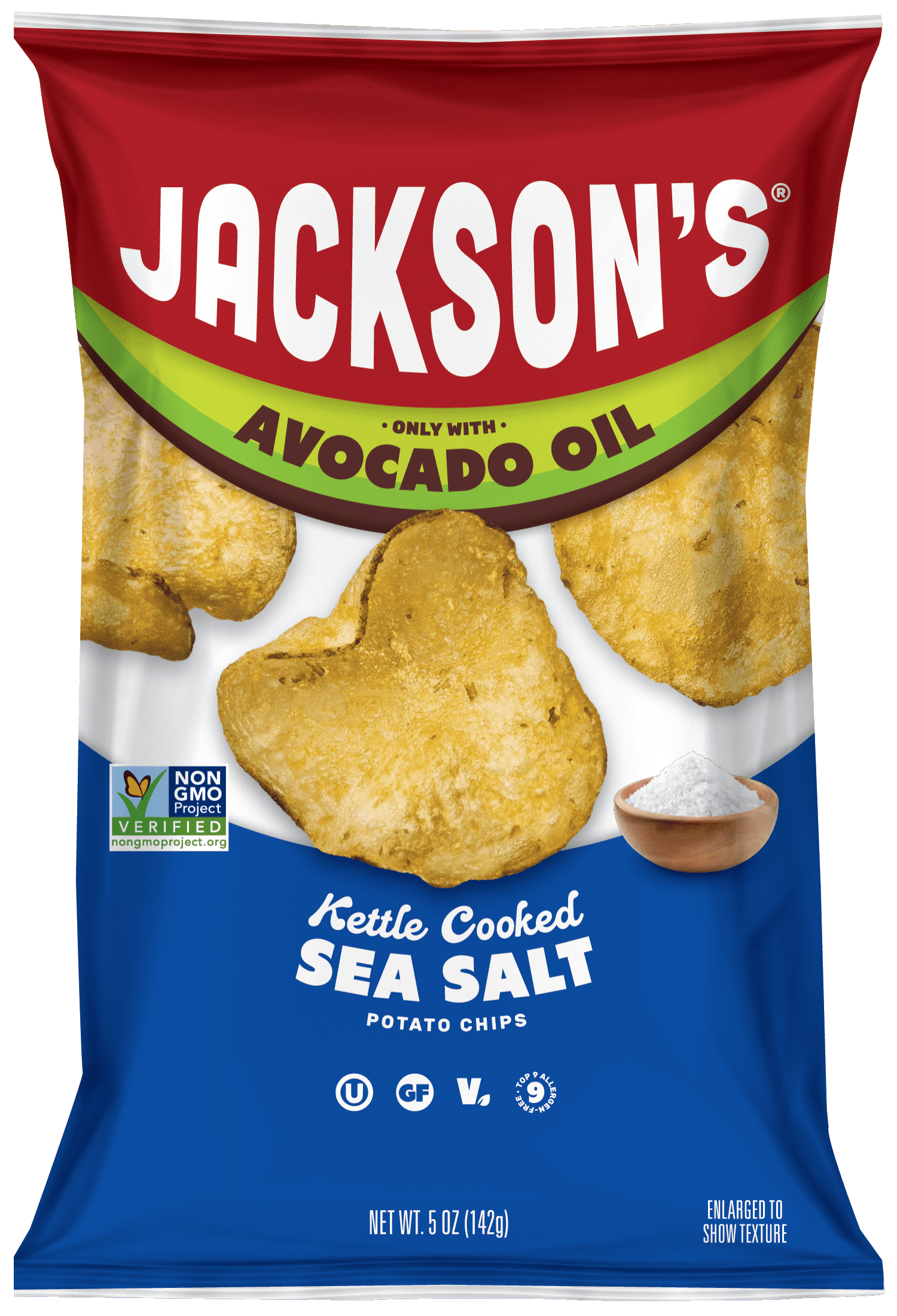 (3 pack) Jackson’s Classic Potato Kettle Chips with Sea Salt, Avocado Oil, Free of Top 9 Allergens, 5 oz