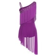 thumbnail image 2 of inlzdz Womens Latin Tango Dance Dress Asymmetrical Shoulder Tassel Ballroom Performance Bodysuit Purple XL, 2 of 7