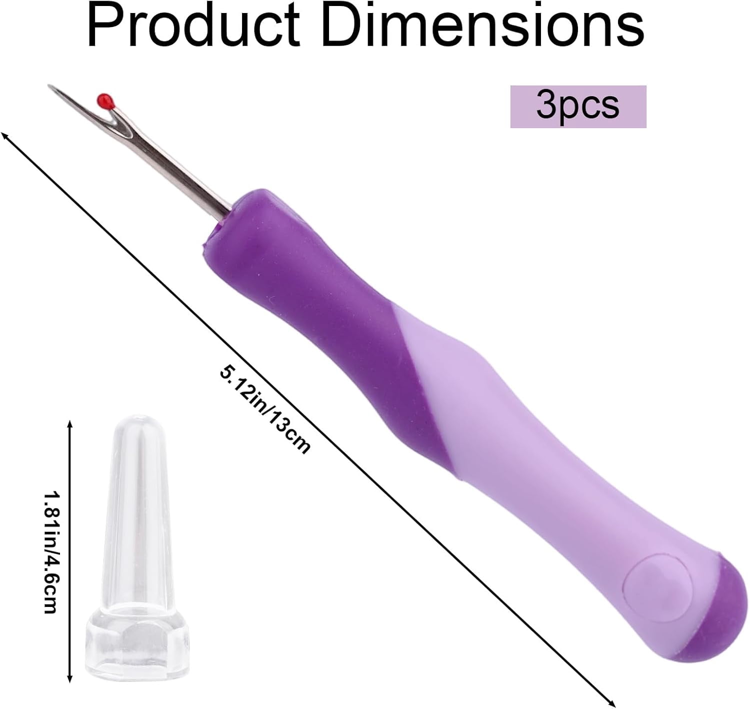 3pcs Seam Ripper, Stitch Remover Tool with Safety Caps and Small Red Ball for Hand Sewing Knitting Cross Stitch Embroidery Thread Removal(Purple)