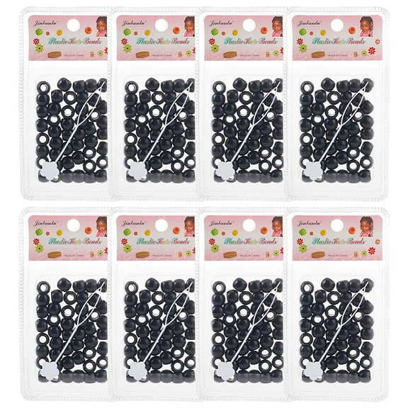 8 Box Rondelle Plastic Beads for Tail Hair Styling Braiding Tools Black 11.5x9mm Hole: 5.5mm 48pcs/box