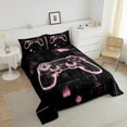 thumbnail image 4 of 3D Game Console Comforter Set Pink Black 3D Gaming Geometric Bedding Sets,Neon Ombre Girly Gaming Themed Down Comforter for All Season 2 Piece,Twin, 4 of 7