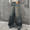 thumbnail image 5 of GiLiling Girls Y2K Aesthetic Baggy Cargo Jeans High Waist Wide Leg Distressed Denim Pants Elastic Waist Vintage Casual (Blue, 9-10 Years) (Blue, 15-16 Years), 5 of 9