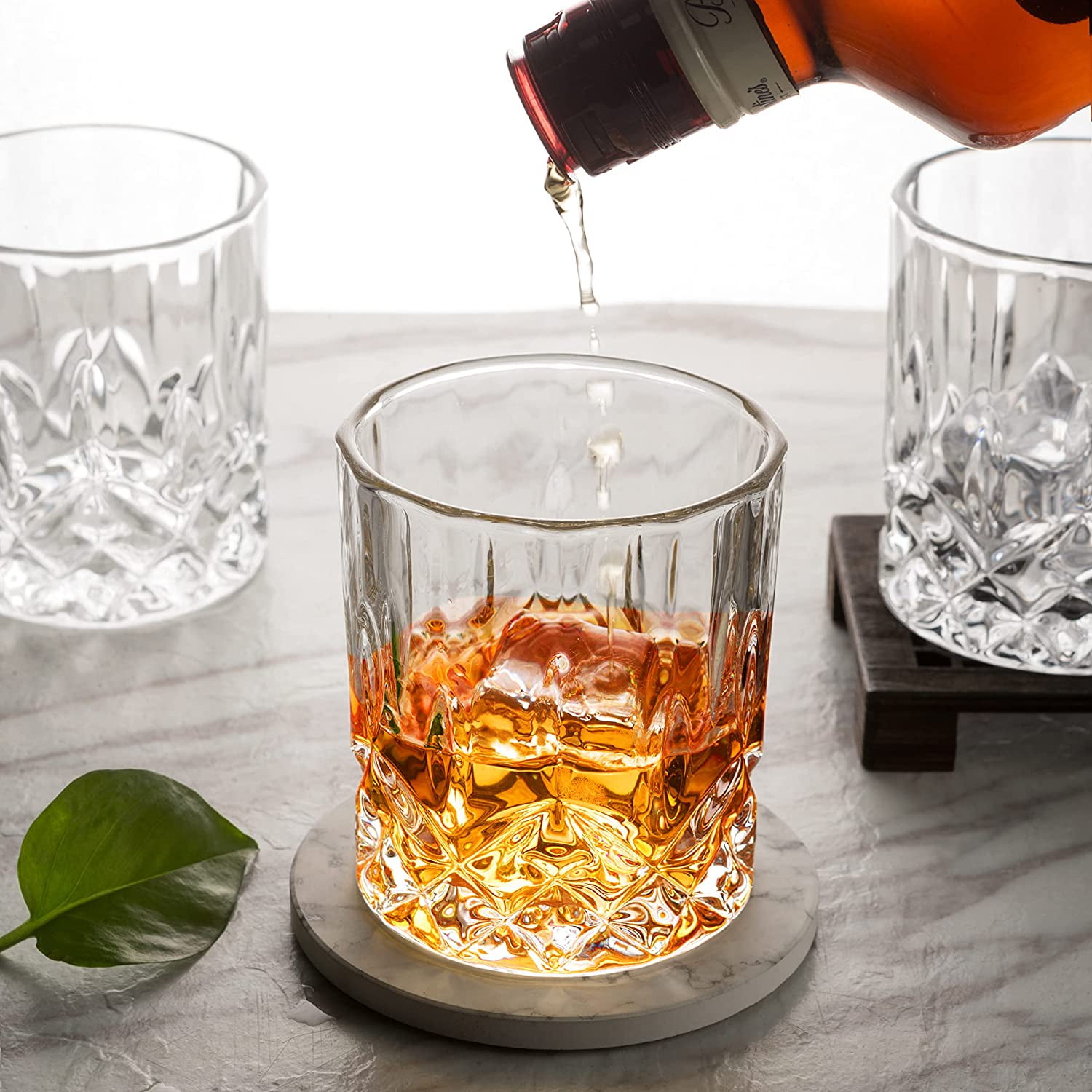 Whiskey Glasses Set of 6, 10oz Old Fashioned Crystal Bourbon Glass Rocks  Glass Cocktail Tumbler Glasses Set