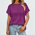thumbnail image 2 of Summer Plus Size Shirts for Womens Fashion Solid Color Casual Bate Sleeve Round Neck Short Sleeved T-Shirts, 2 of 9