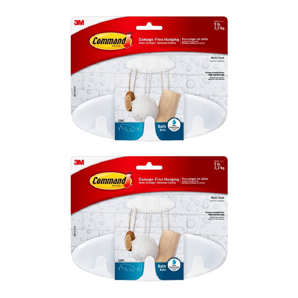 3M-BATH21 Command Bath Hook Large Frosted Damage Free Adhesive 1 Hook 2 Strips, 2-Pack