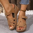 thumbnail image 3 of Platform Wedge Sandals for Women Lightweight Buckle Ankle Strap Casual Beach Sandal Open Toe Strappy Dress Shoes Brown Size 9, 3 of 7