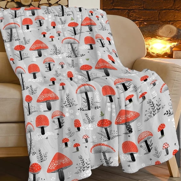 Mushroom Blanket Super Soft Cozy Red Mushroom Plush Throw Blanket Fuzzy Fleece Mushroom Decor Blanket for Gift Boys Girls Kids Adults Bed 50"X60"