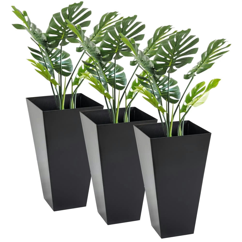 Spaco Set of 3 Tall Planters with Drainage Hole, 28" Flower Plant Pots for Outdoor, Black
