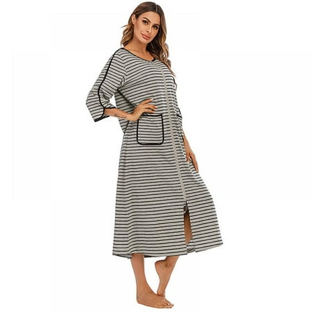 

Actoyo Womens Long Nightdress Calf Nightgowns 3/4 Sleeve Loungewear Pajamas Sleepwear with 2 Pockets Plus Size Sleepdress S-2XL