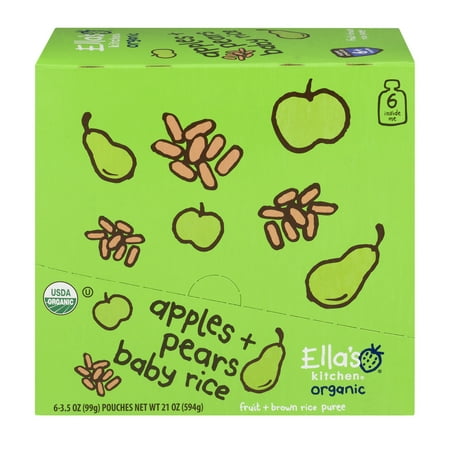 Ella's Kitchen Organic Baby Food Organic Apples + Pears Baby Rice 6+ Months, 6 Pack