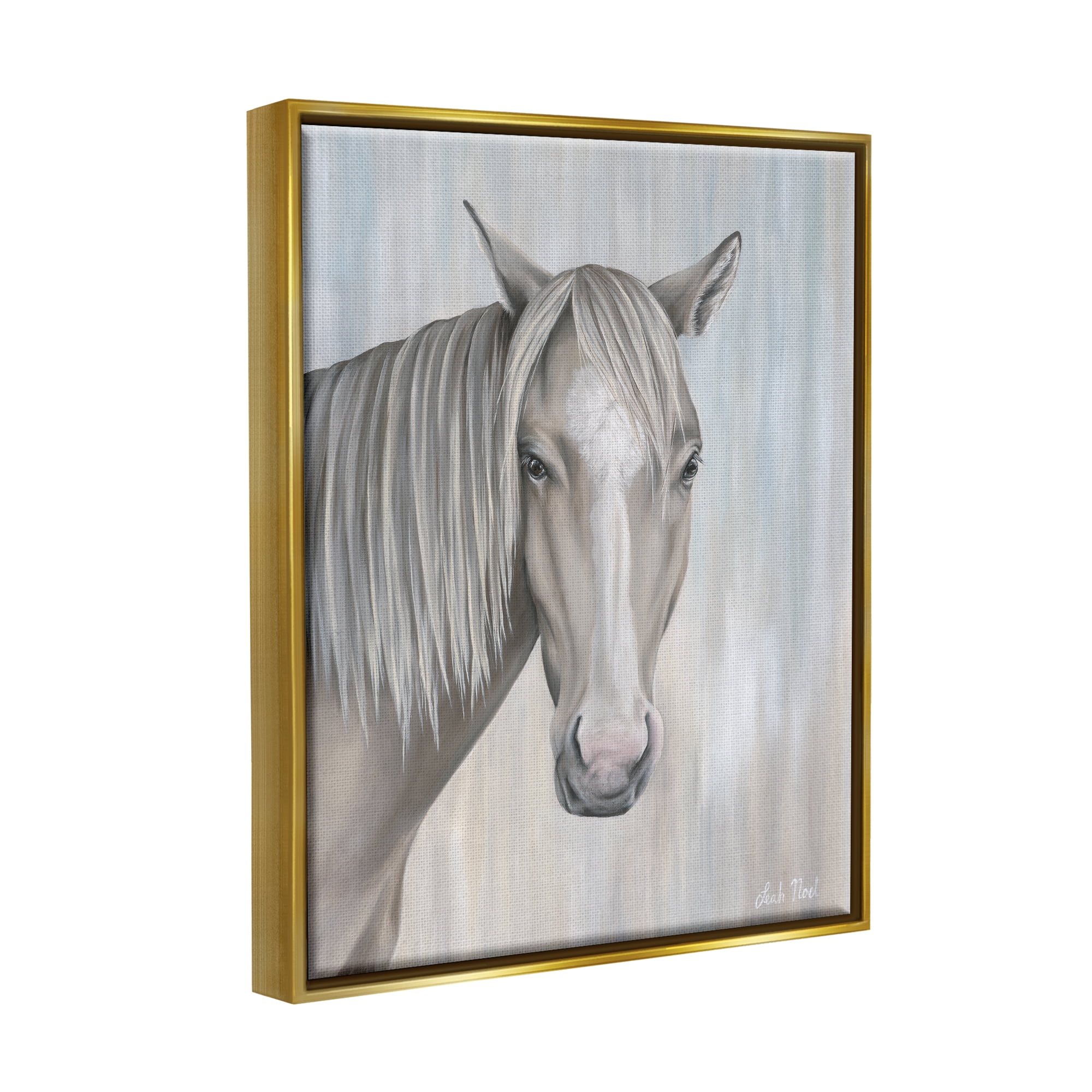 Stupell Industries Neutral Grey Horse Portrait Animals & Insects Painting Gold Floater Framed Canvas Art Print Wall Art, 17 x 21