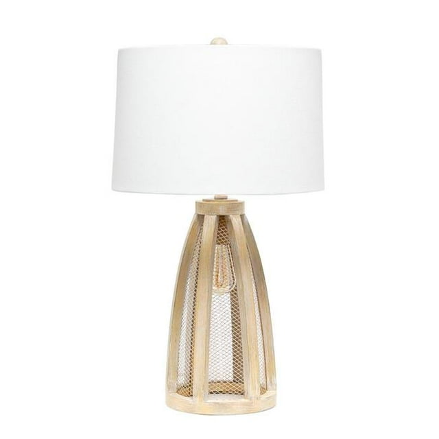Vintage Farmhouse Wood & Netted 2 Light Table Lamp, Natural Wood