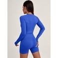 thumbnail image 3 of Women Workout Sets 2 Pieces Long Sleeve Yoga Outfits Gym Clothes Seamless Ribbed Crop Top High Waist Leggings Blue S, 3 of 6